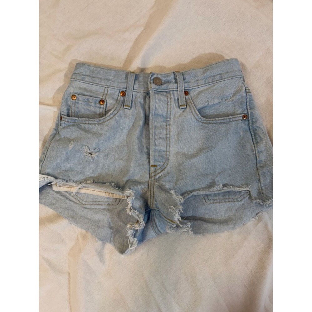 Levi's Light Blue Ripped High-Rise Denim Shorts